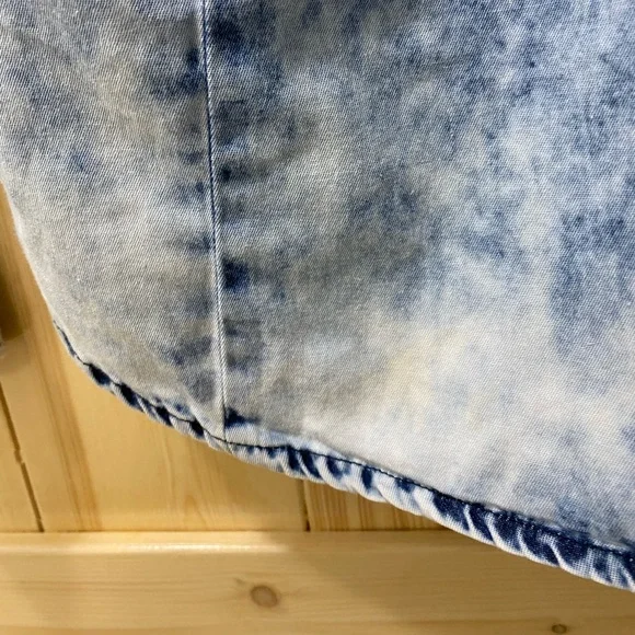 ❤️😍Panhandle Acid Wash Blue Tye Dye White Laced Collard Blue Jean Button Down - Picture 10 of 11